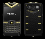 Vertu Constellation Quest Сталь с PVD покрытием, желтое золото, сапфировые кнопки, карбон, чёрная кожа с тиснением
